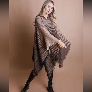 Herringbone Tweed Hooded Poncho